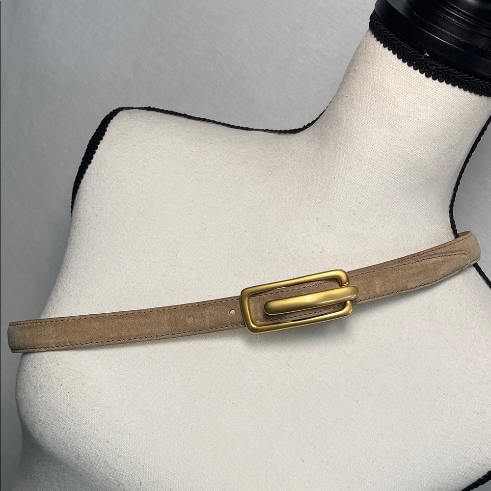Genuine leather Tan and matte Gold buckle  Women's Belt suede - Picture 8 of 16